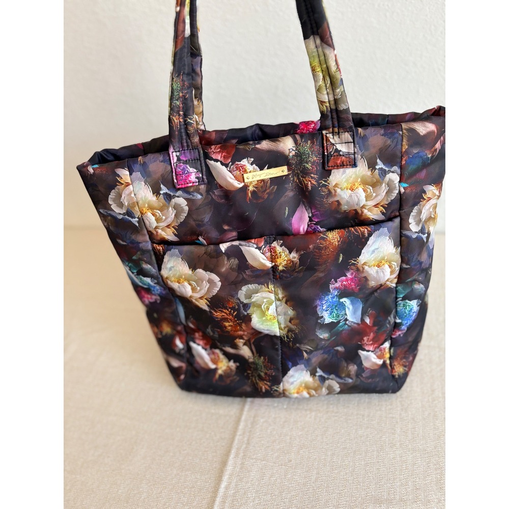 Betsey Johnson Puffer Tote OS Floral Excellent Quilted Nylon Zip Shoulder Bag